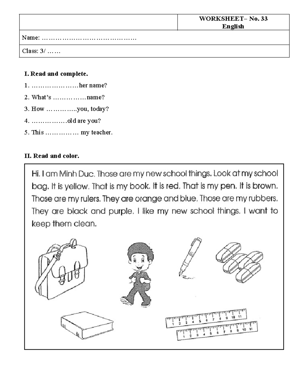 K3 - BT SO 33: English Class Activities for Grade 3 - Studocu