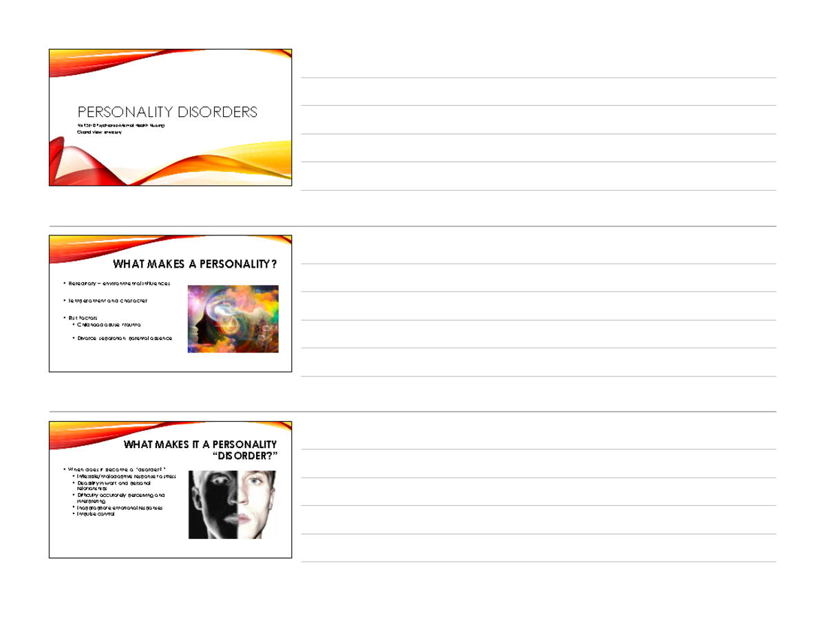 NURS410 Lecture Slides on Personality Disorders Overview - Studocu