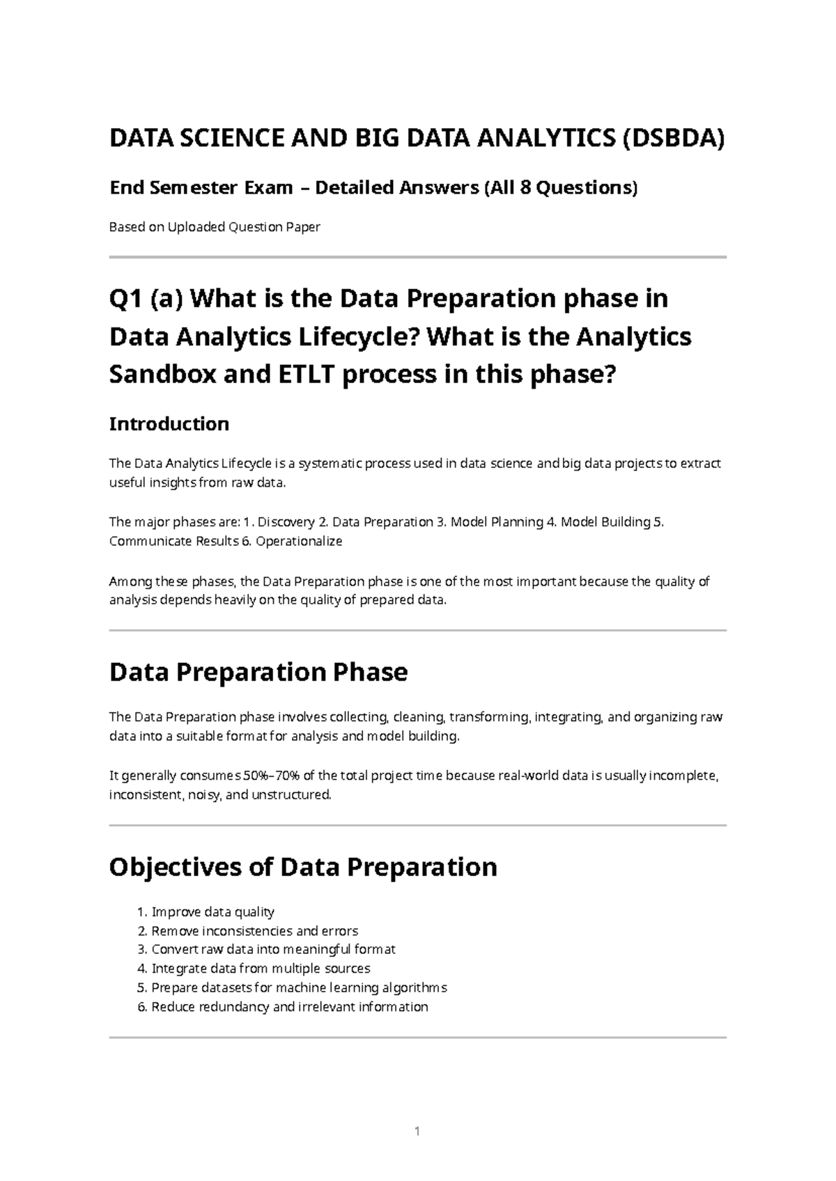 DATA SCIENCE AND BIG DATA ANALYTICS (DSBDA) End Semester Exam Answers ...