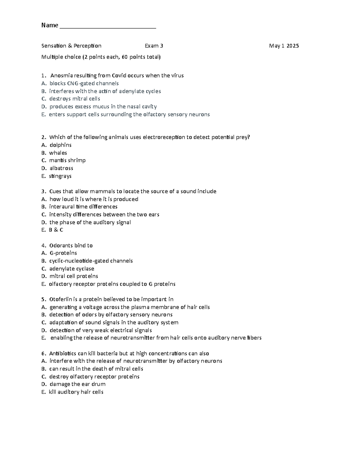 Sensation and Perception Exam 3 Study Guide (Spring 2025) - Studocu