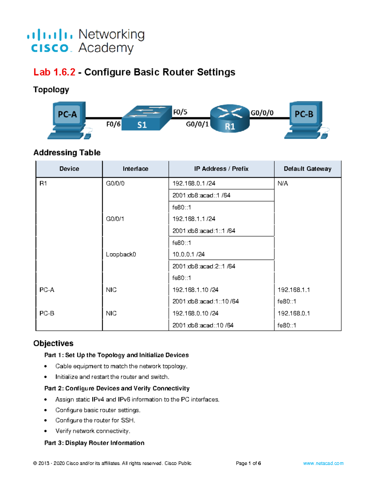 1.6.2 Lab - Configure Basic Router Settings - Lab 1.6 - Configure Basic ...