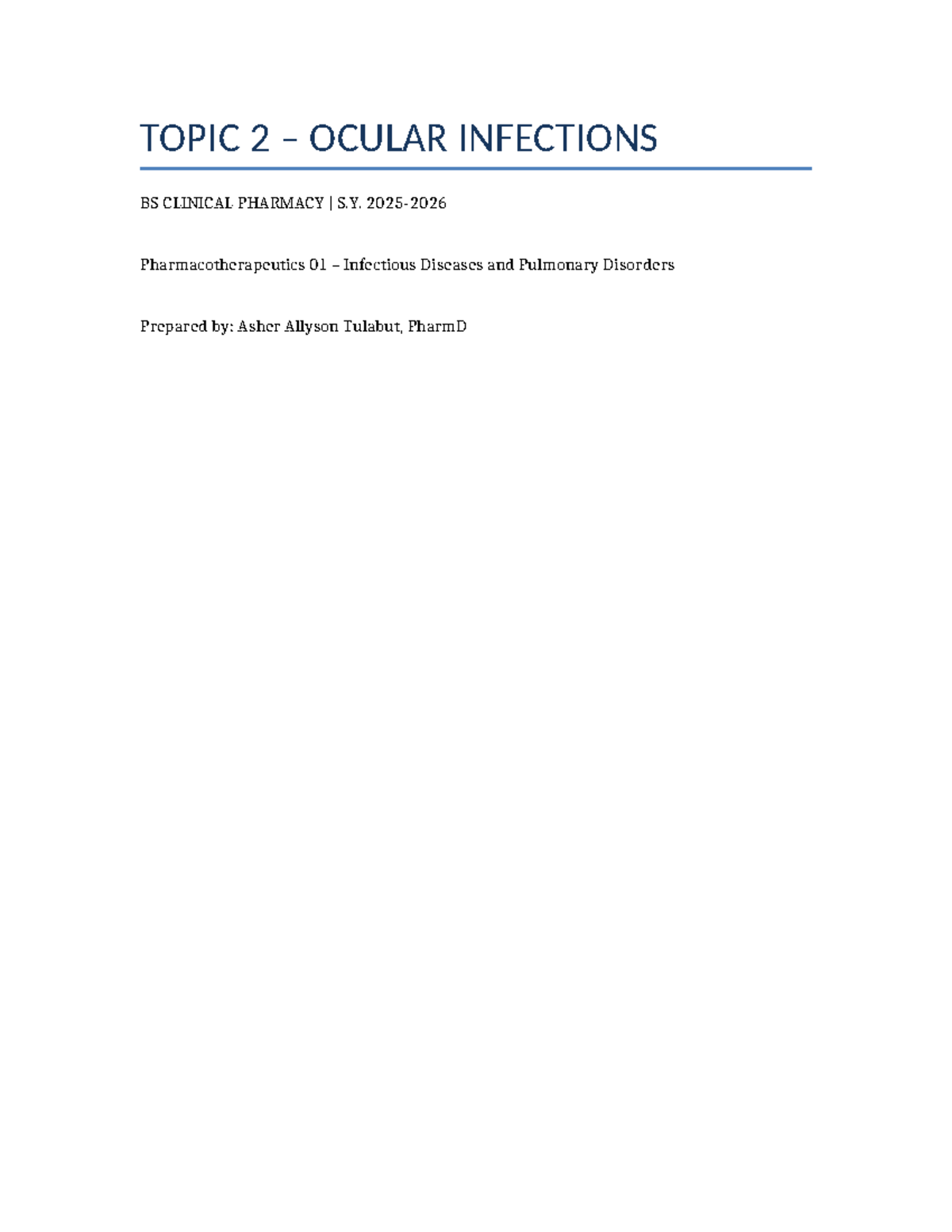 Ocular Infections Overview: Pharmacotherapy in BS Clinical Pharmacy ...