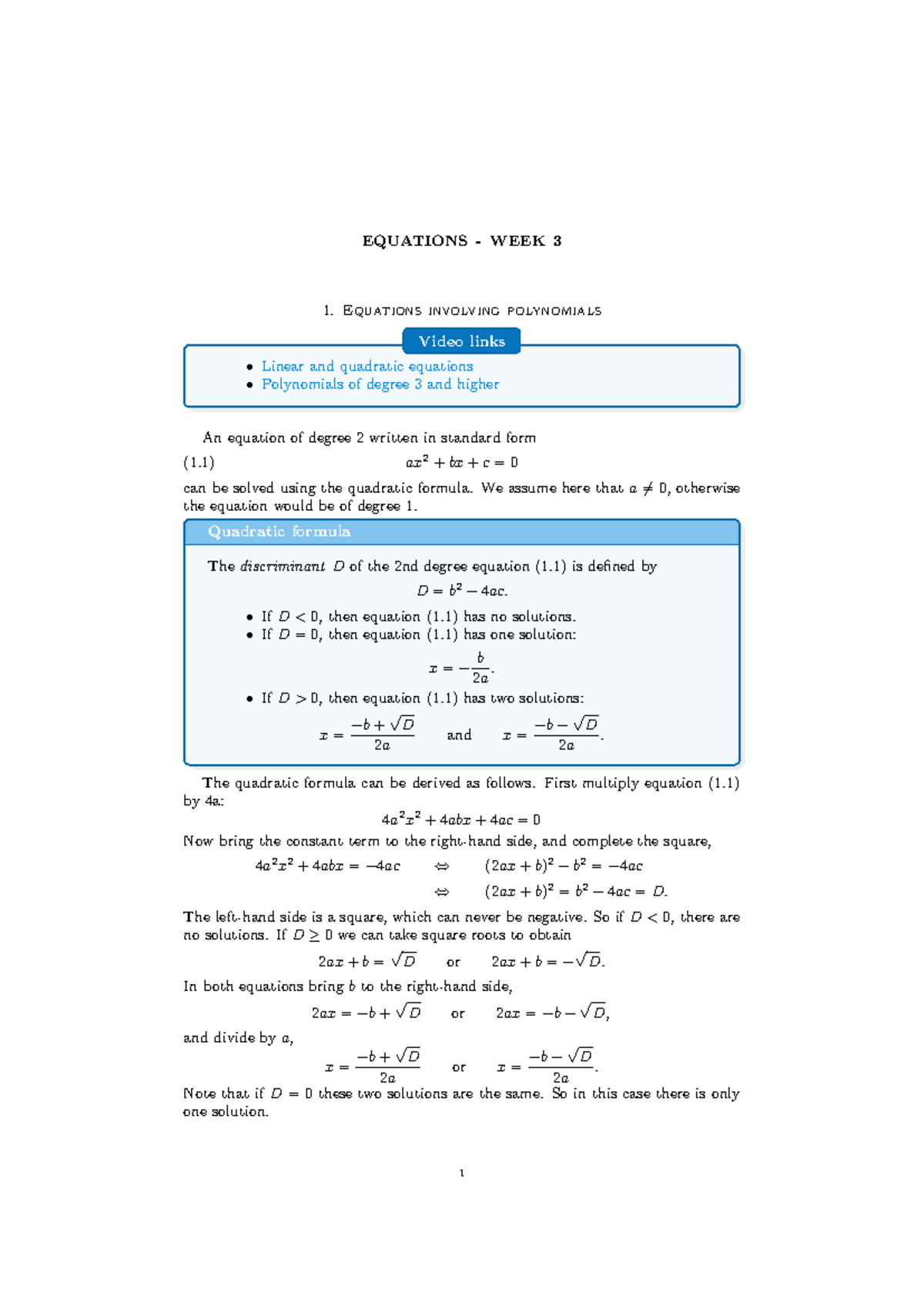 Equations Analysis – Week 3 Coverage in Math Concepts - Studocu