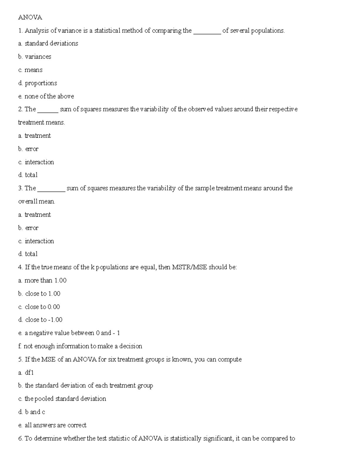 Anova - Lecture notes 1 - ANOVA Analysis of variance is a statistical ...