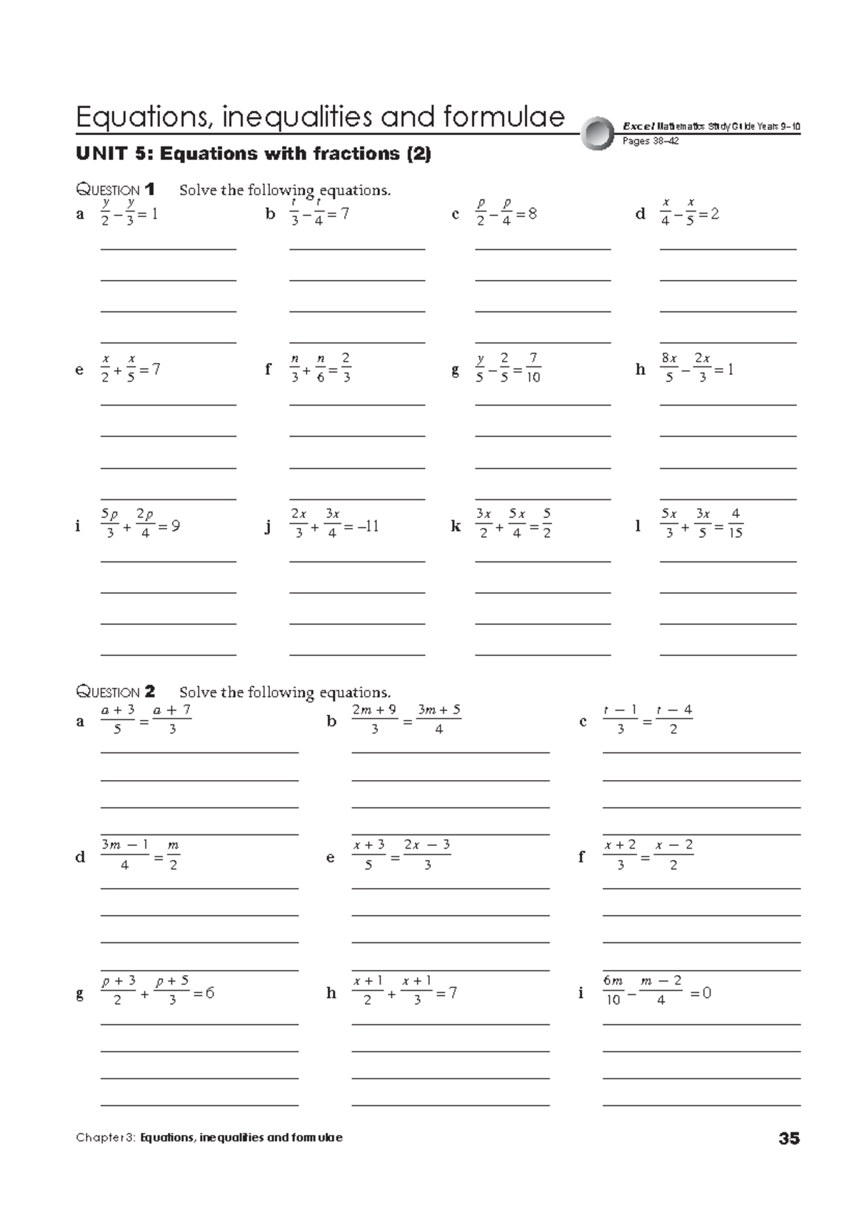 Excel Mathematics Study Guide: Equations & Inequalities (Unit 5) - Studocu