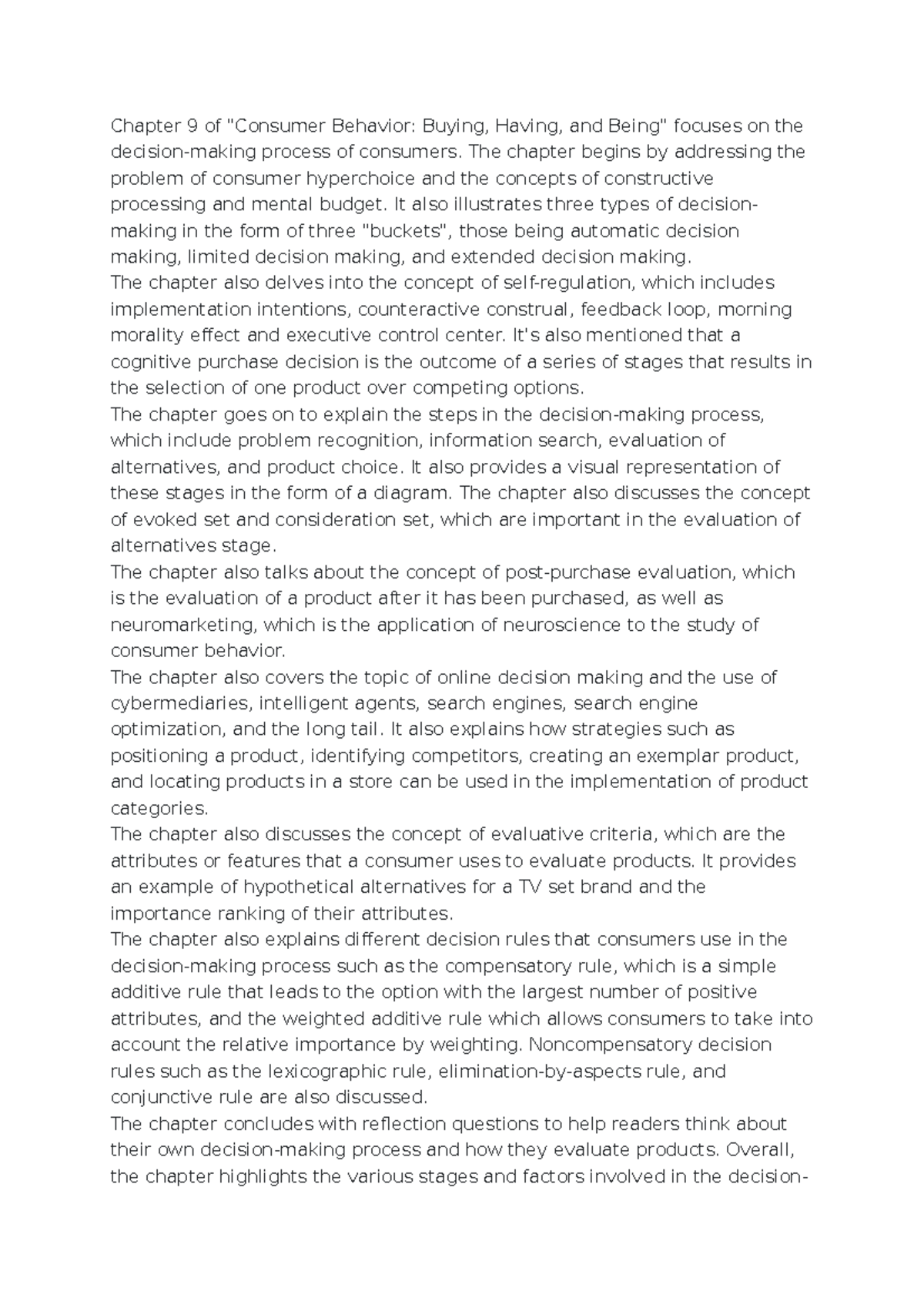 Chapter 9: Decision Making in Consumer Behavior (CB) - Studocu