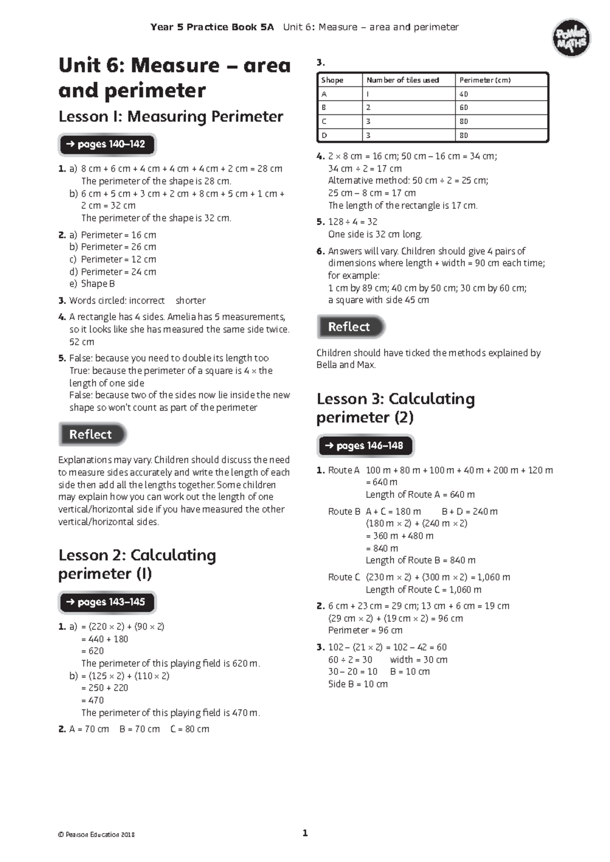 Math Unit 6: Measuring Perimeter and Area Lessons Overview - Studocu