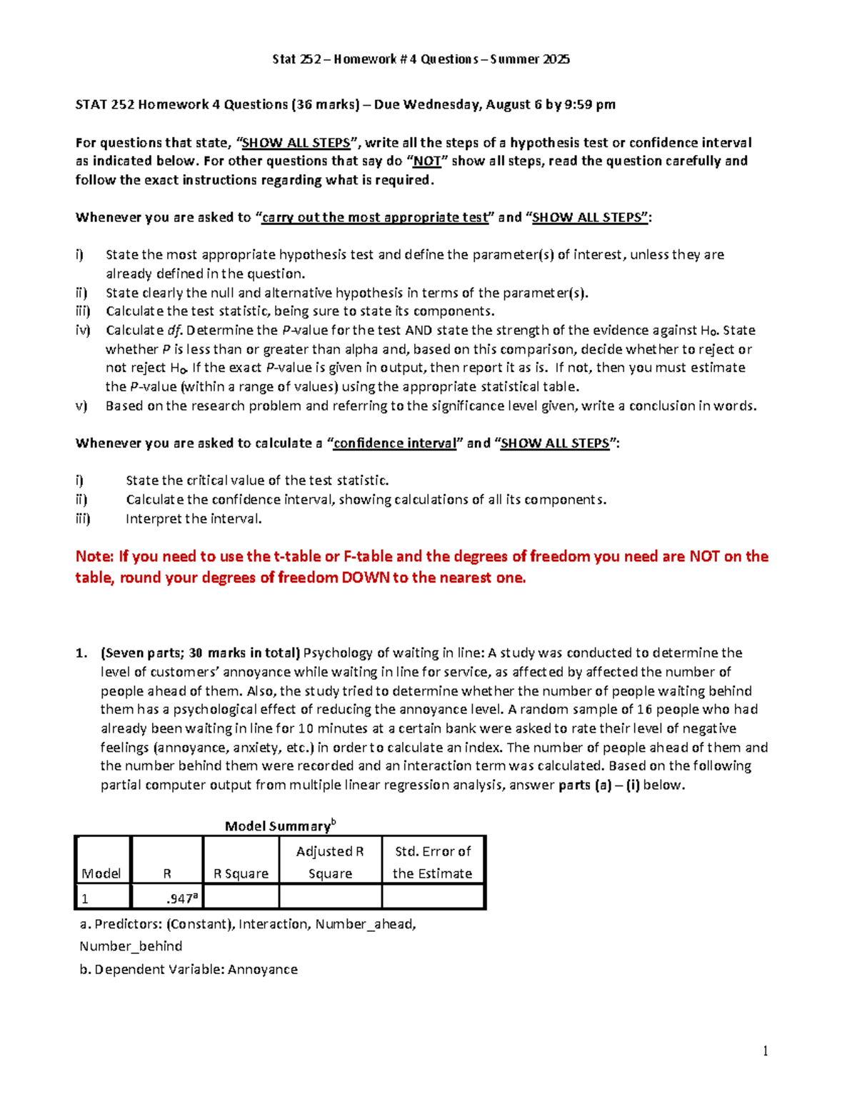 STAT 252 Summer 2025 Homework 4: Hypothesis Testing & Regression ...