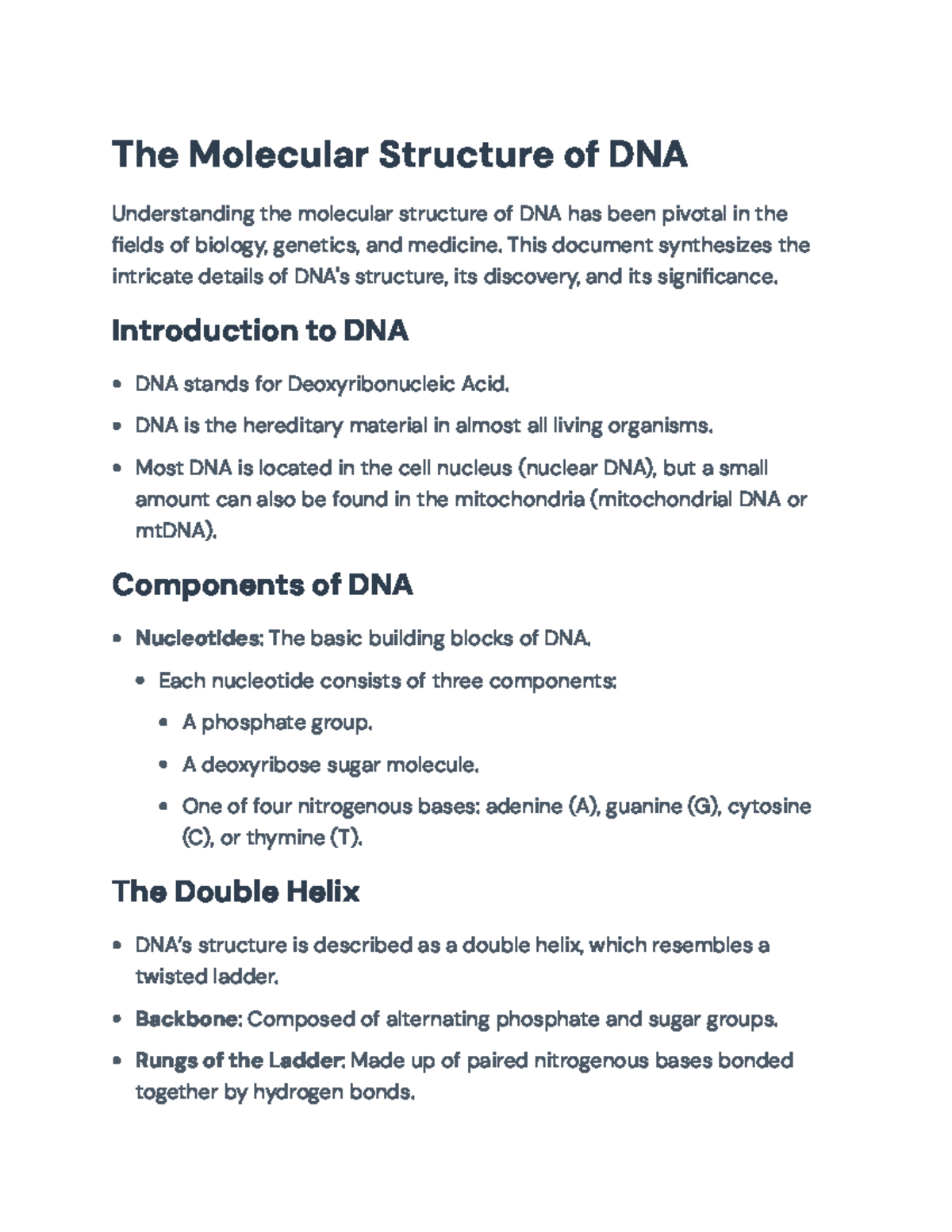 Molecular Structure of DNA: Significance, Discovery, and Function - The ...