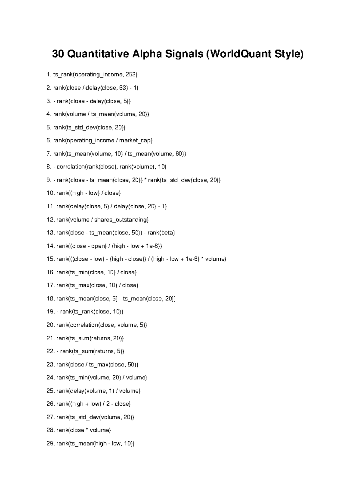 30 Quantitative Alpha Signals (WorldQuant Style) - Study Notes - Studocu