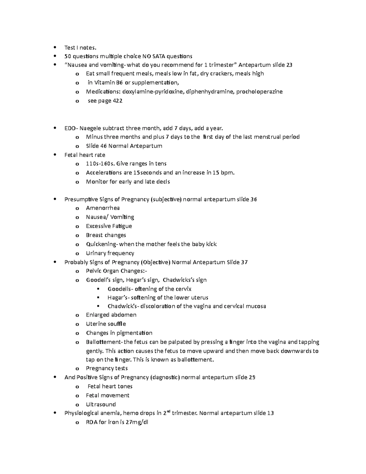 OB EXAM 2 - OBSTETRICS TEST PREPARATION NOTES - Studocu