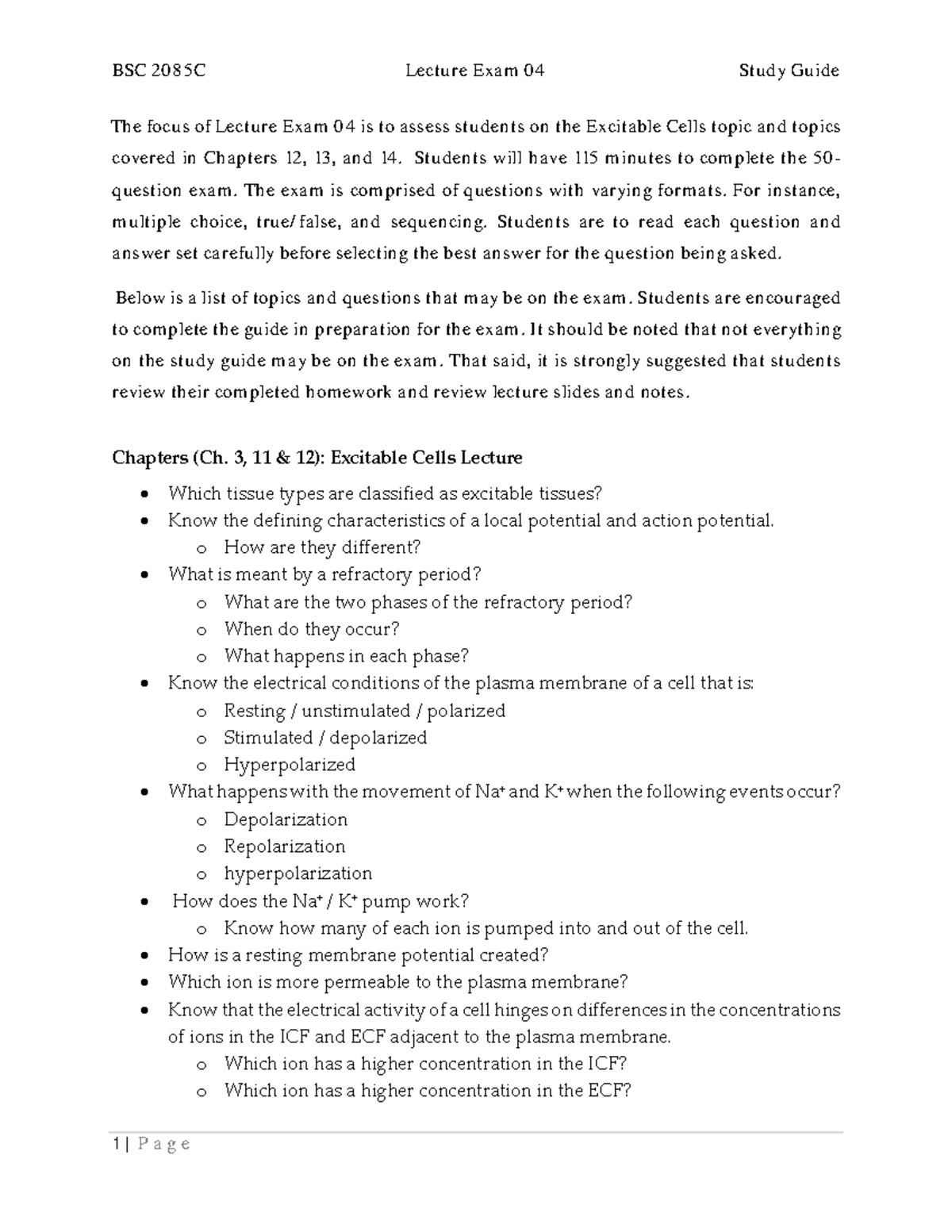 BSC 2085C Lecture Exam 04 Study Guide - Studocu
