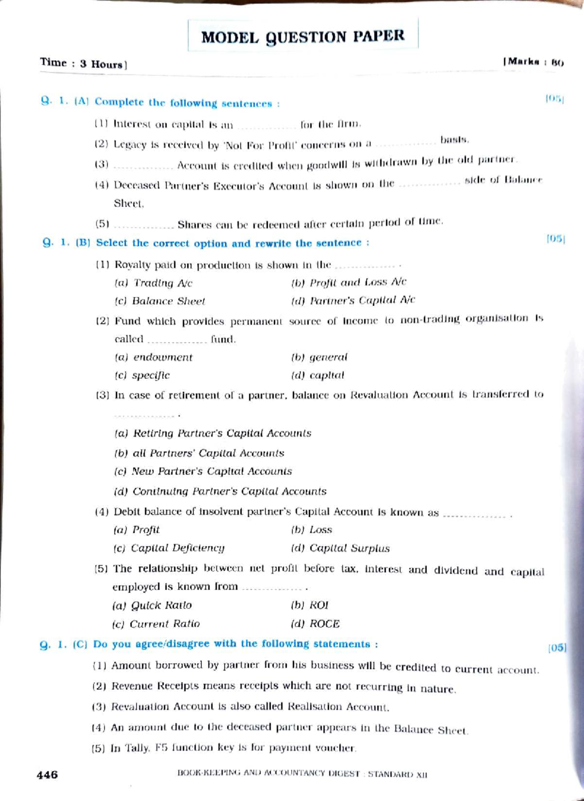 Accounts Practice Paper: Model Question Paper for Standard XII - Studocu