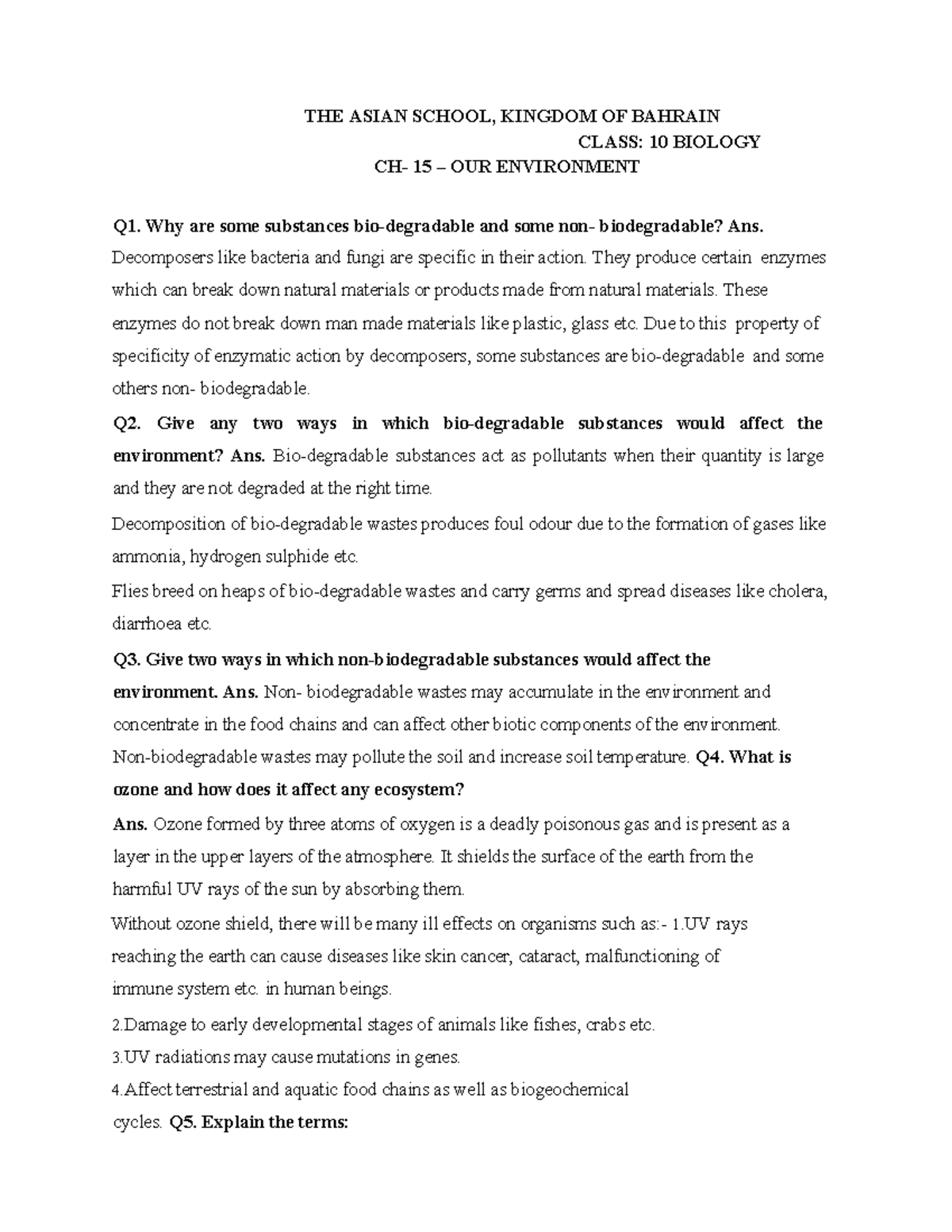 CH-15 OUR ENVIRONMENT: Class 10 Biology Notes - Studocu