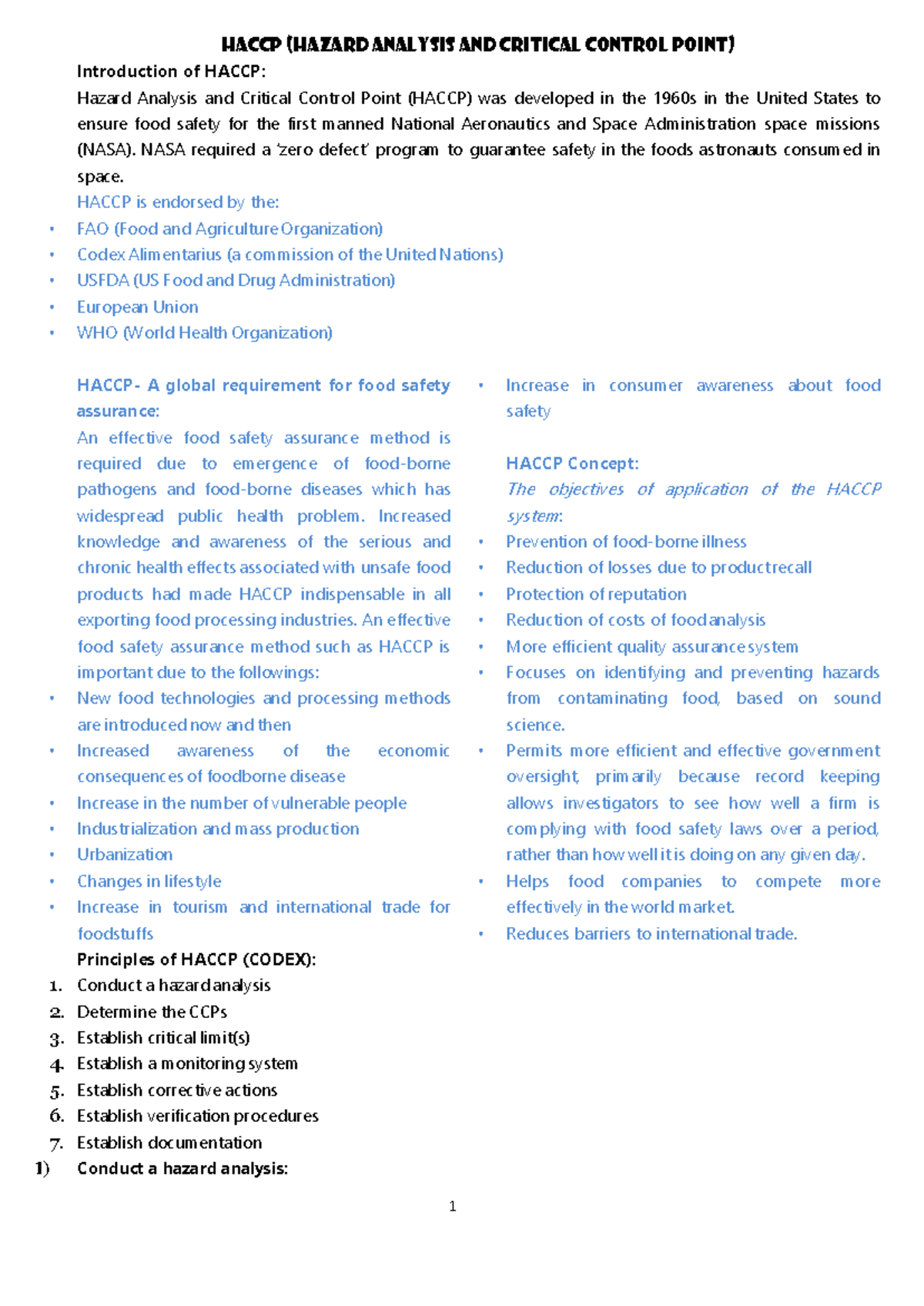 HACCP - Comprehensive Lecture Notes on Food Safety Principles - Studocu
