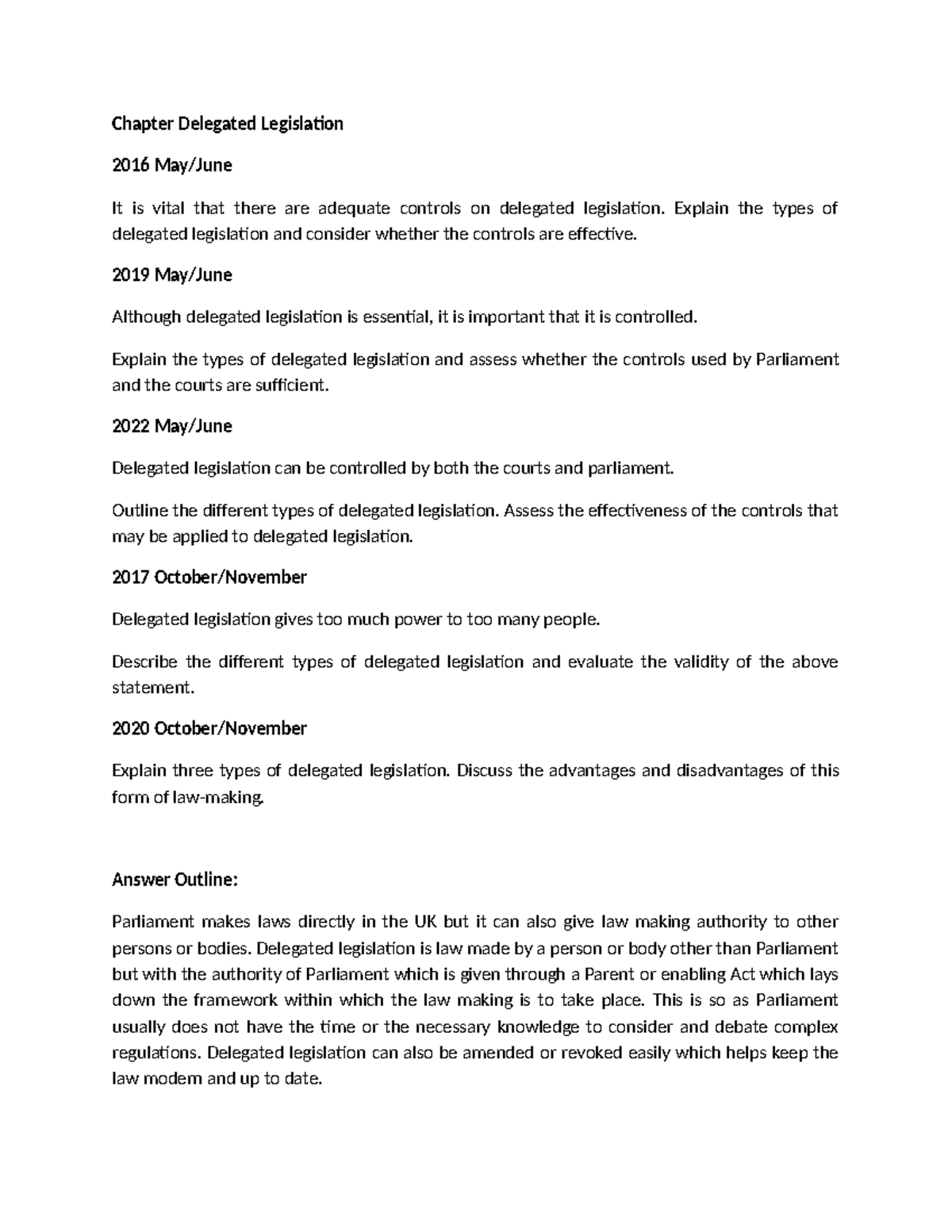 .Delegated Legislation Answer Outline.docx - Chapter Delegated ...