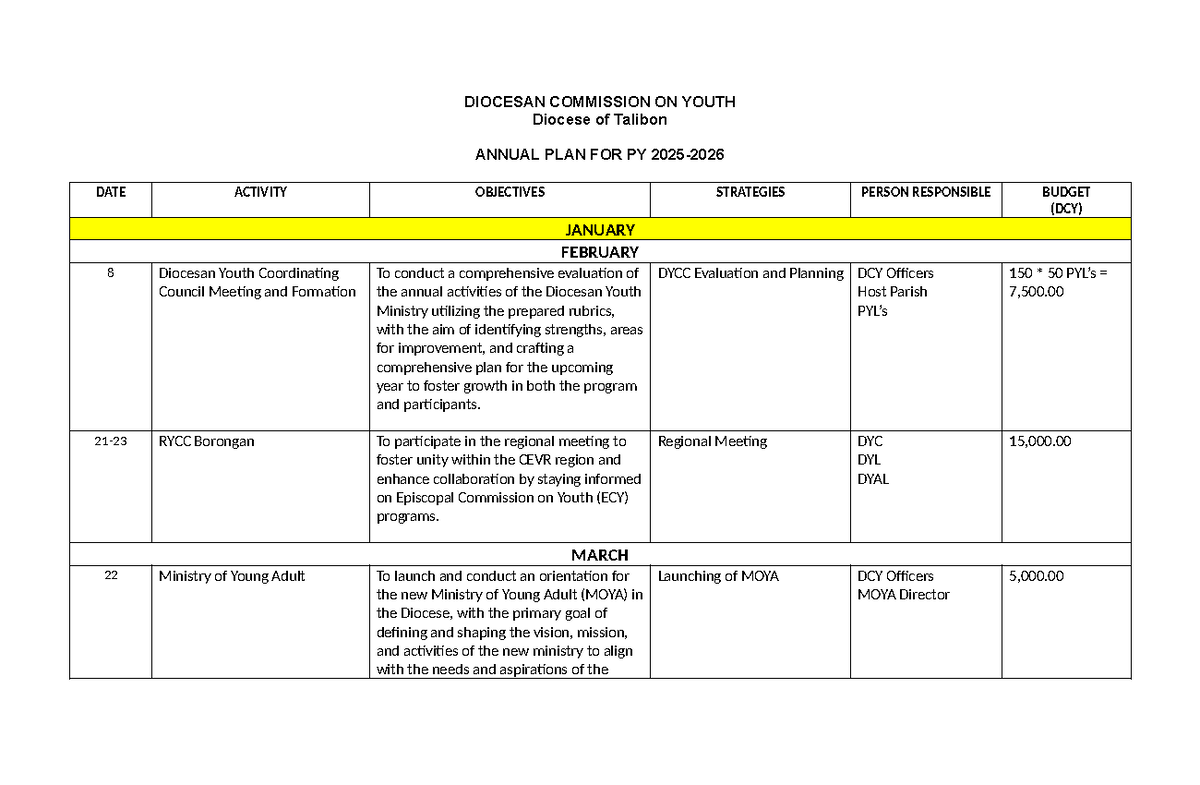 DCY Annual Plan for Youth Activities 2025: Goals & Strategies - Studocu