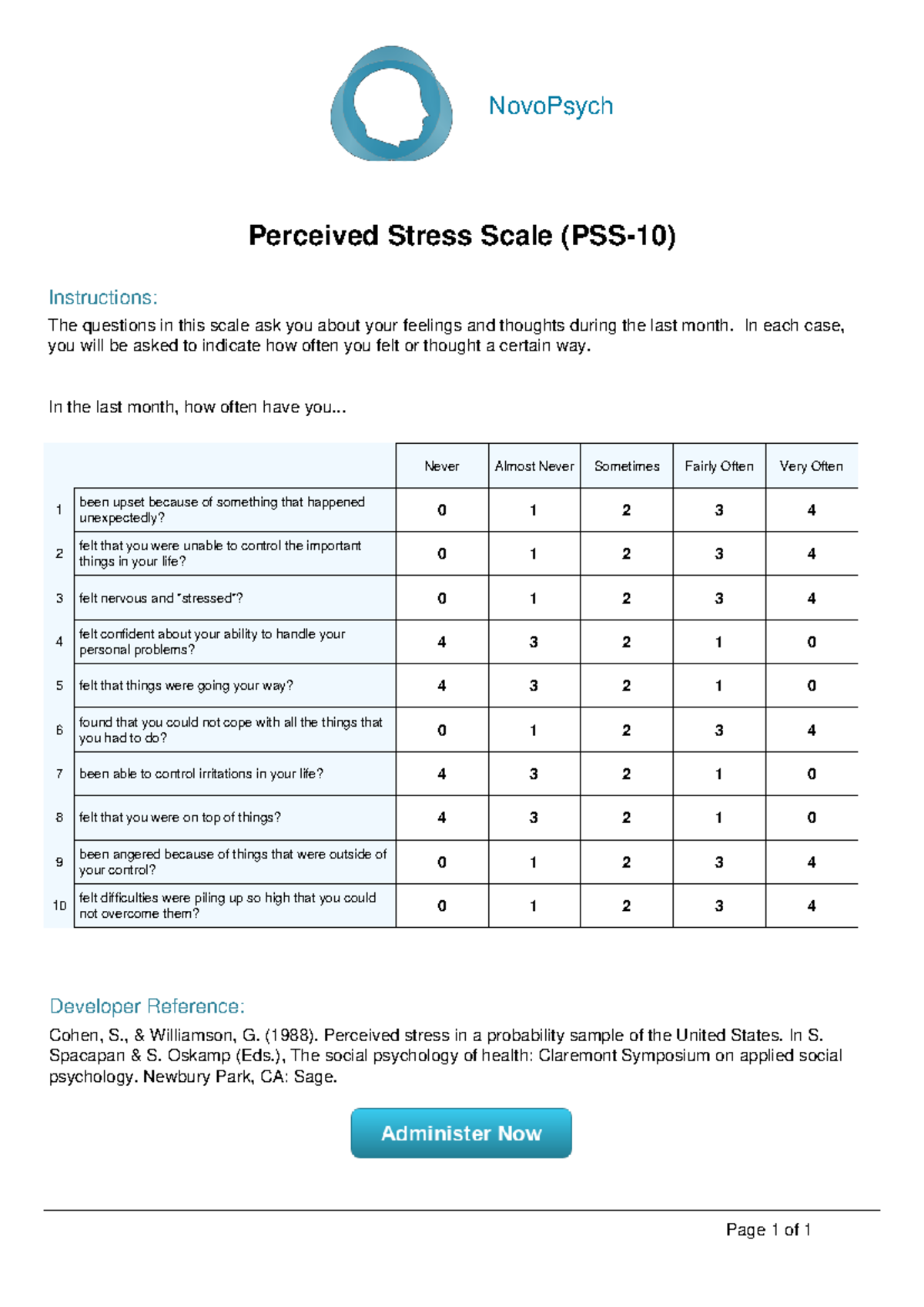 PSS-10 Perceived Stress Scale Assessment Guide - Studocu