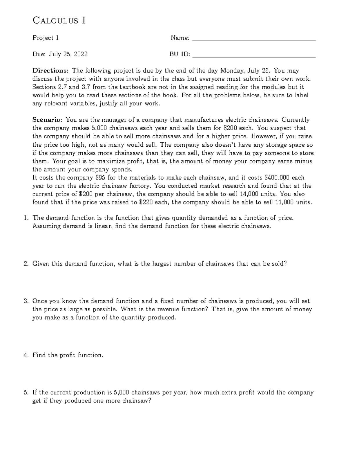 Calculus Project 1 - Calculus I Project 1 Name: Due: July 25, 2022 BU ...