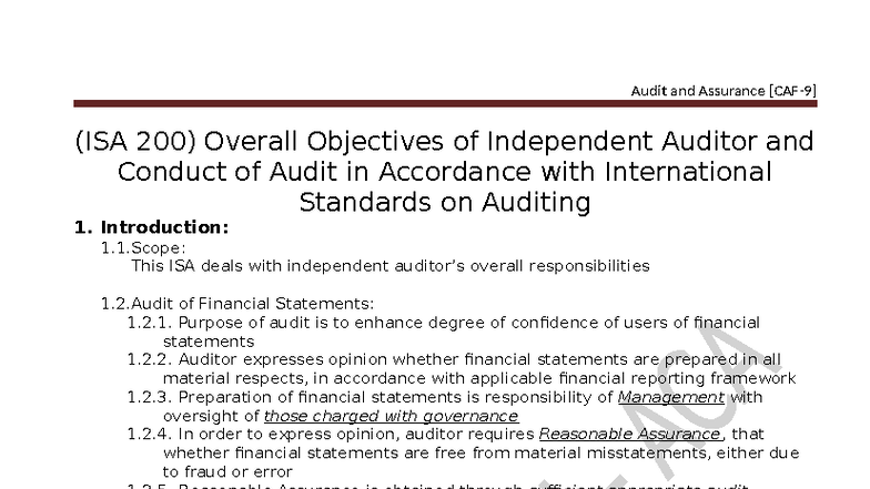 Isa 200 Objectives And General Principals Governing An Audit Isa