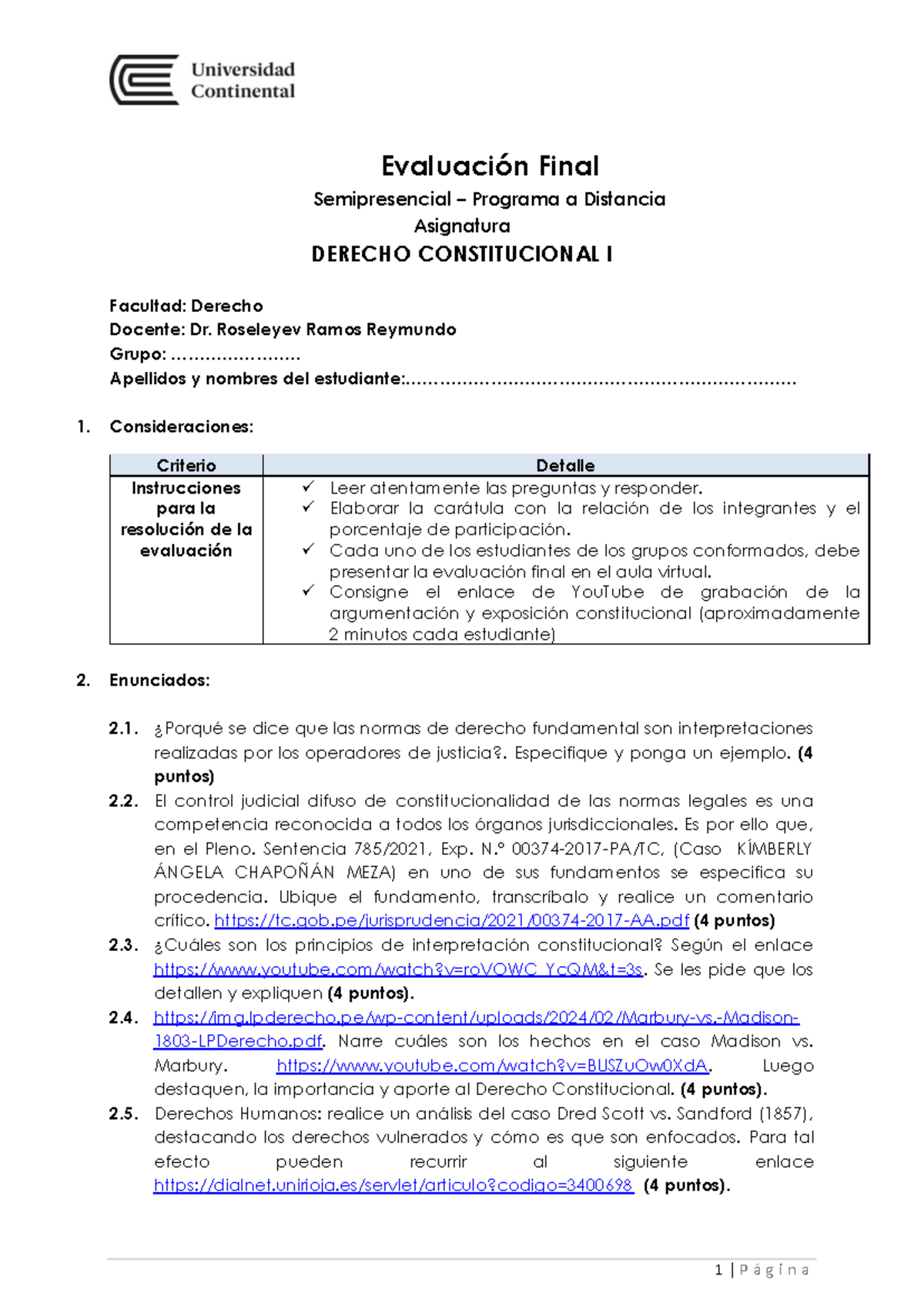 Examen Final DERECHO CONSTITUCIONAL I - Programa a Distancia - Studocu