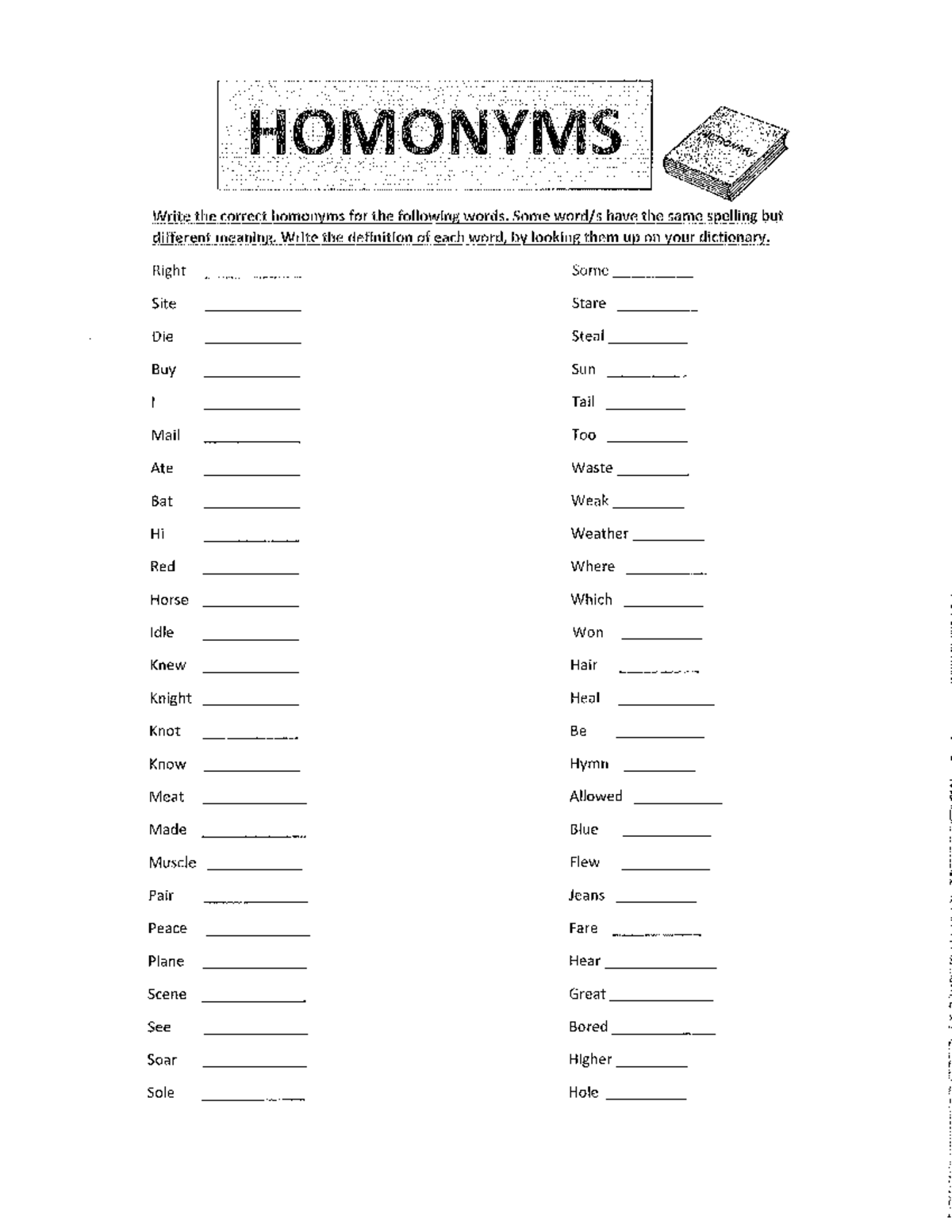 Homonyms Dictionary - bjgt: Definitions and Examples of Common Homonyms ...