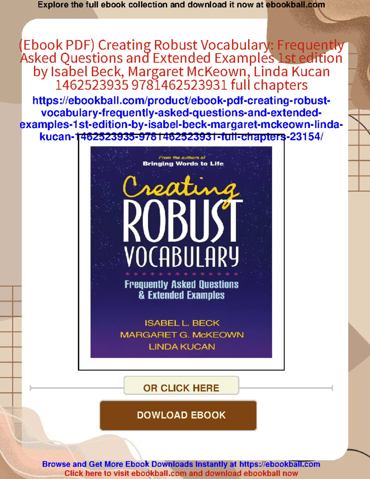 Creating Robust Vocabulary: FAQs and Examples (EDUC 8676) - Studocu