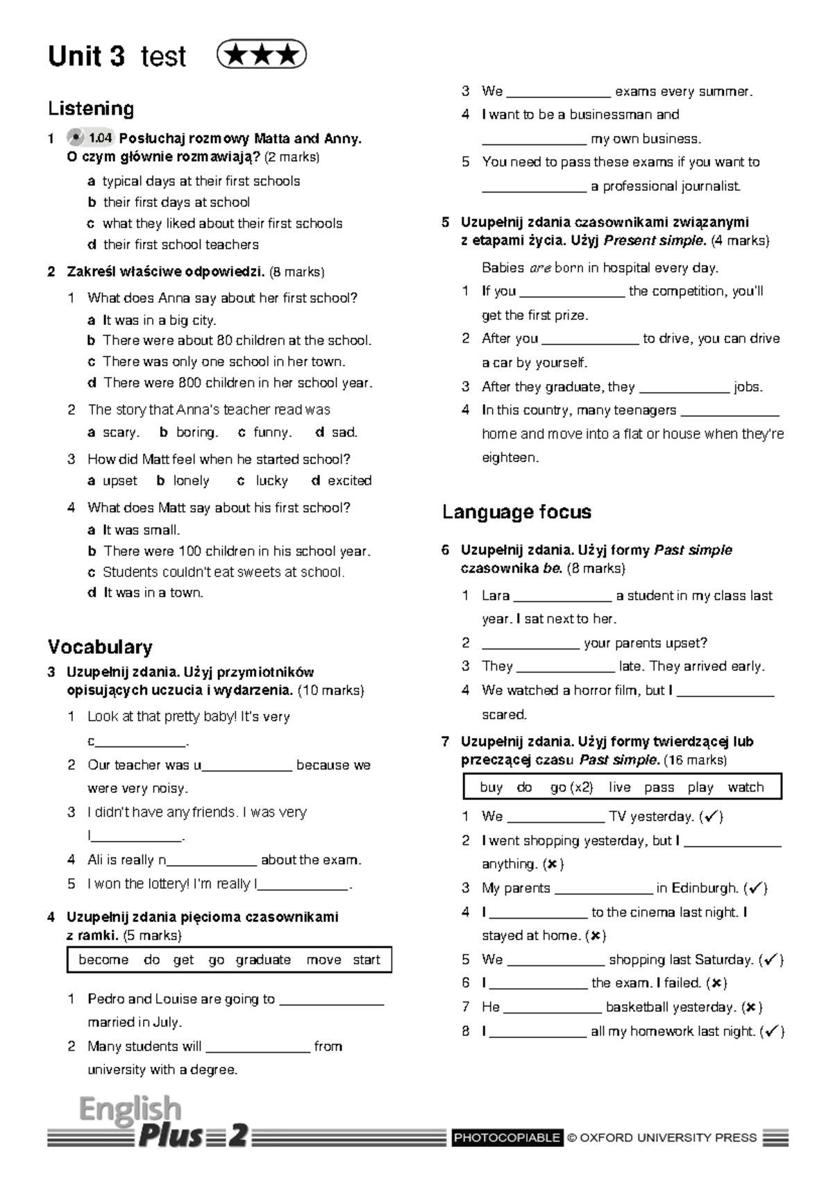 Unit 3 Higher Test: Listening & Language Focus Exam - Studocu