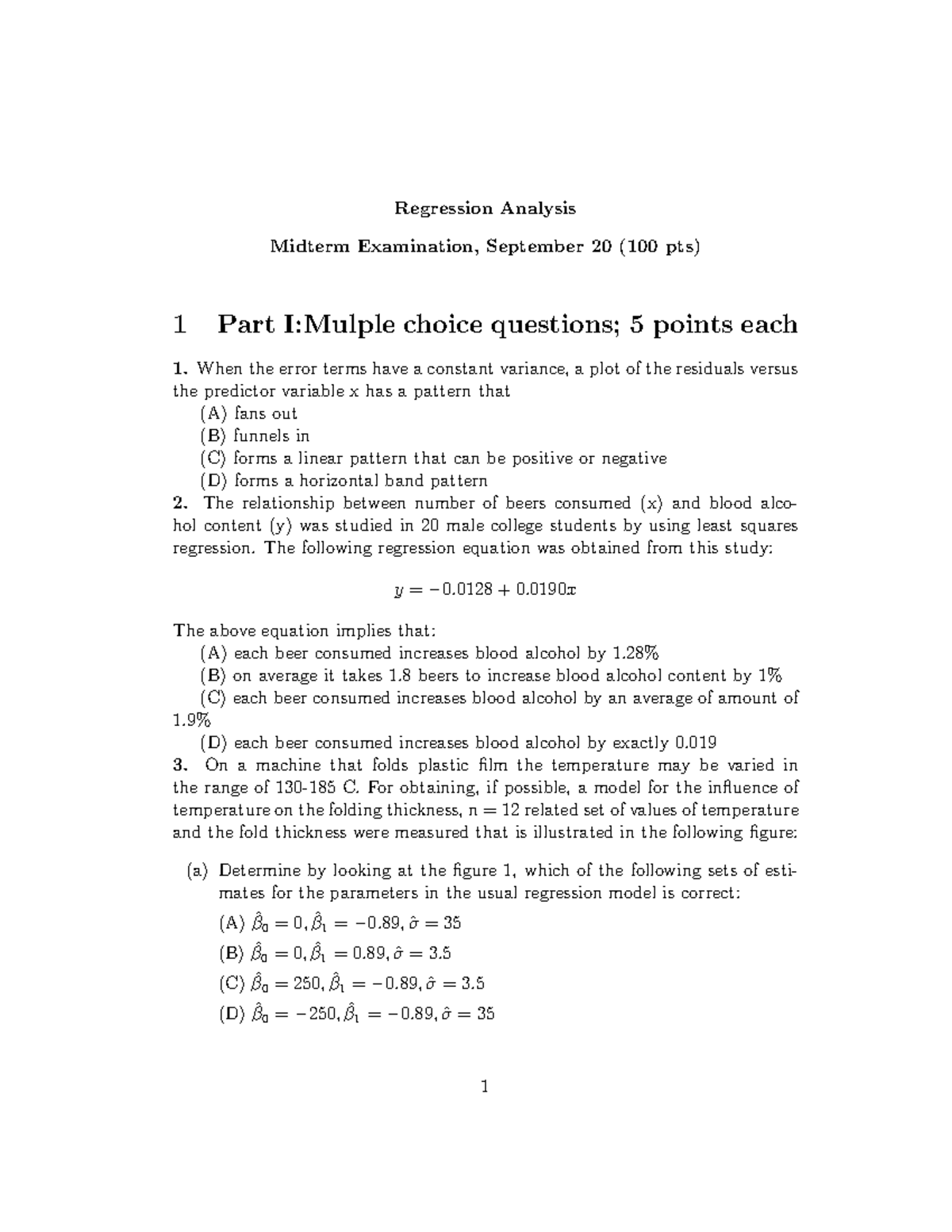 Midterm(22) - mt22: Regression Analysis Review & Practice Questions ...