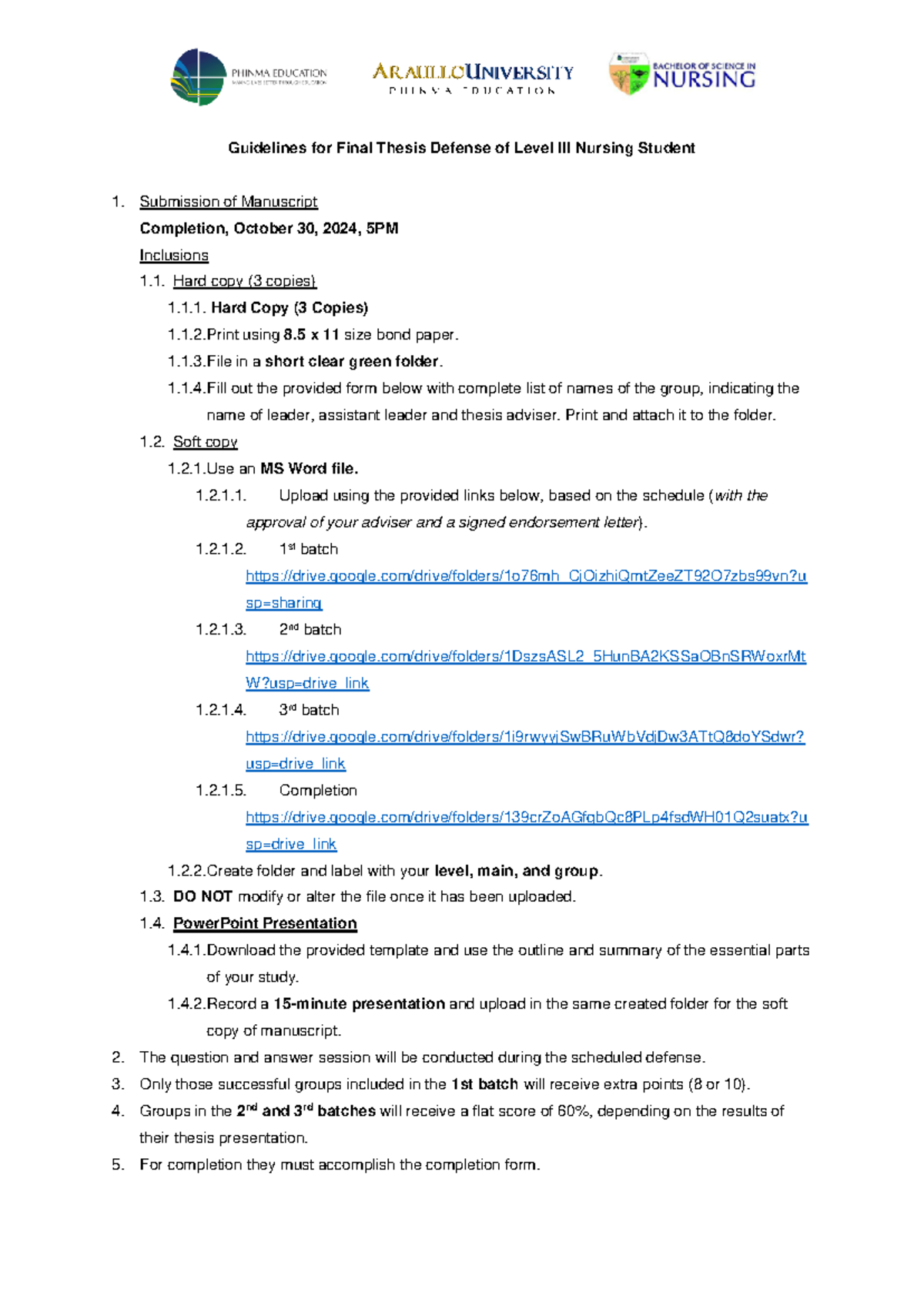 Guidelines for Level III Nursing Final Thesis Defense Submission - Studocu