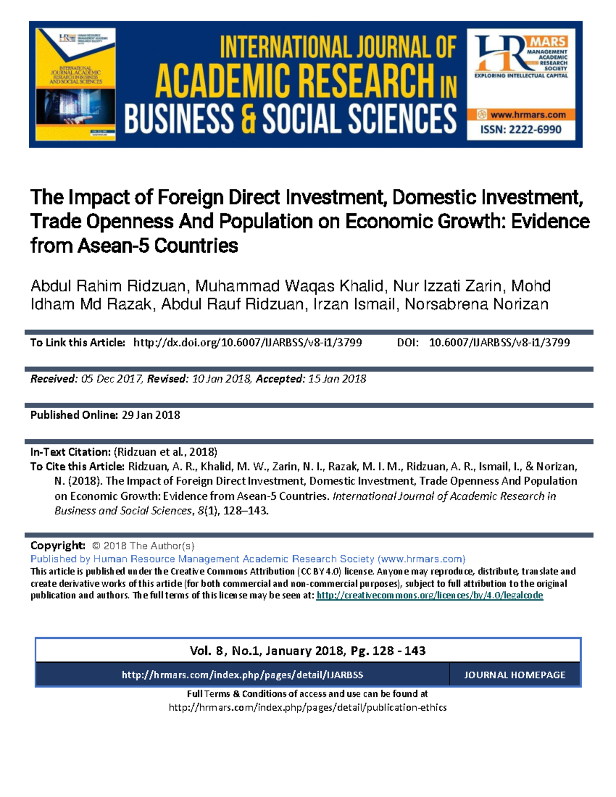 The Impact of FDI, GDI, Trade Openness & Population on ASEAN5 Growth ...