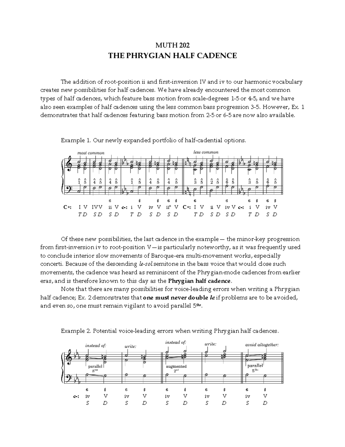 Phrygian Half Cadence Exploration - MUTH 202 Notes - MUTH 202 THE ...