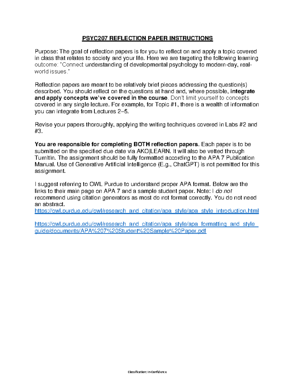 PSYC207 Reflection Paper Guidelines: Integrating Developmental ...