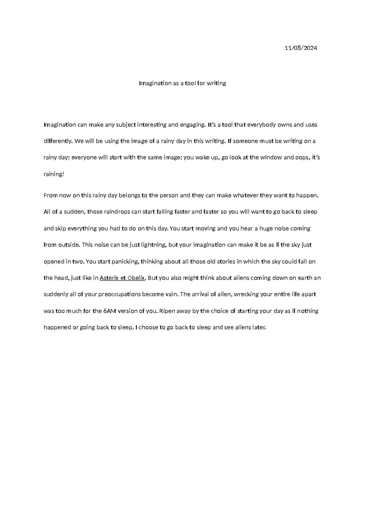 Imagination and Writing: A Rainy Day Exploration - Studocu