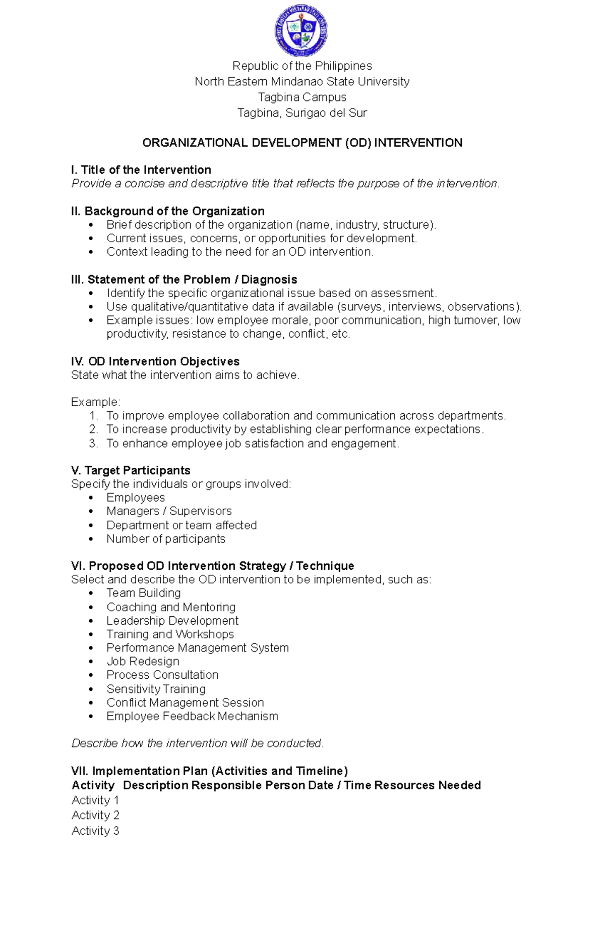 HRM8 Final Requirement: Organizational Development Intervention Plan ...