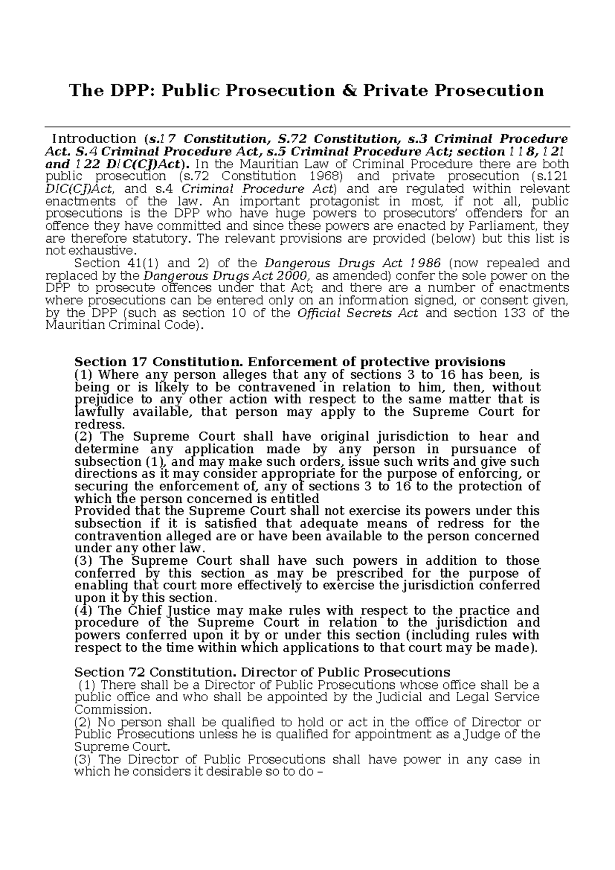 Legal Framework of Public & Private Prosecution in Mauritius (DPP ...