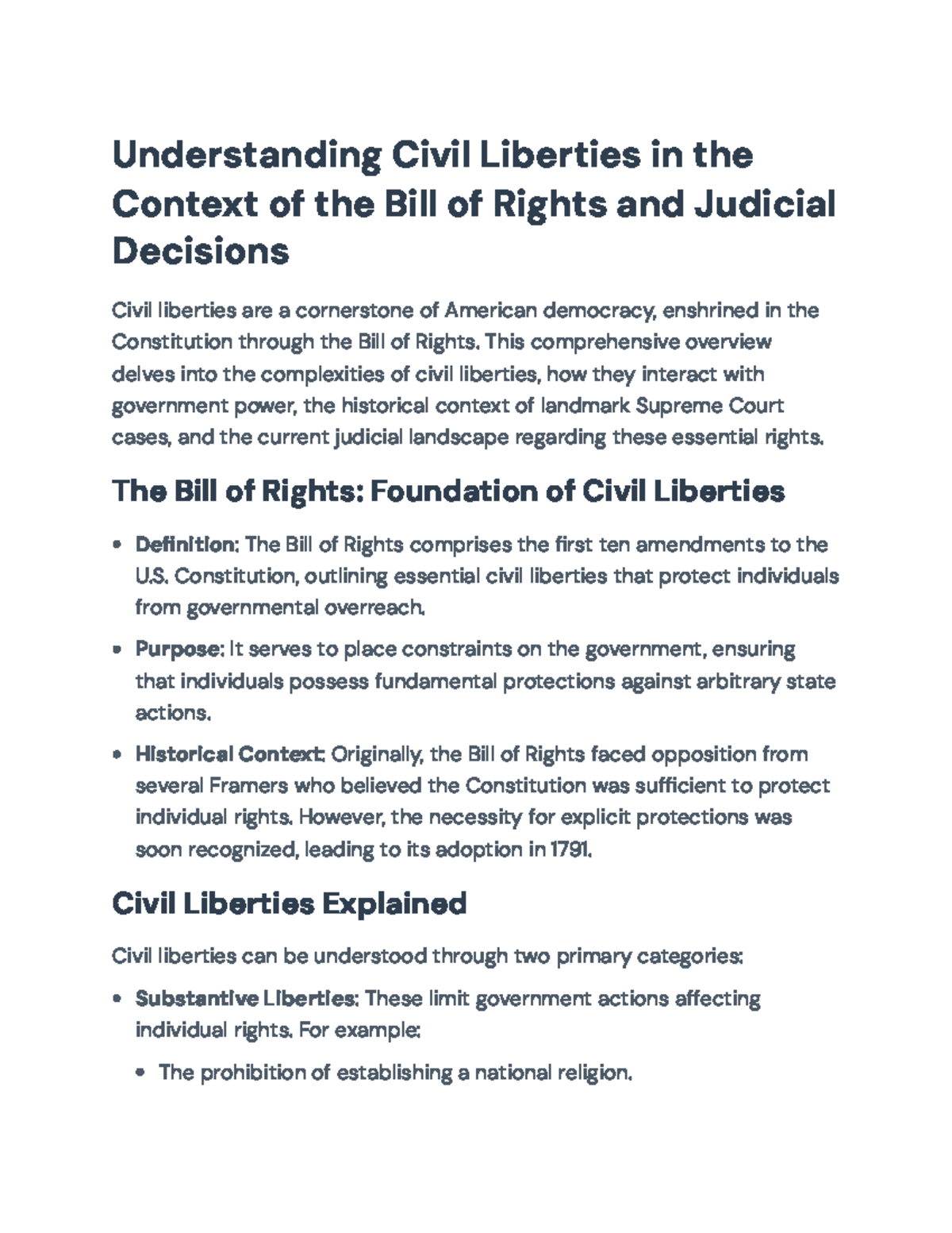 Understanding Civil Liberties: The Bill of Rights & Judicial Impact ...
