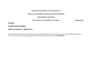 Logbook - Log Book template - CHINHOYI UNIVERSITY OF TECHNOLOGY SCHOOL ...