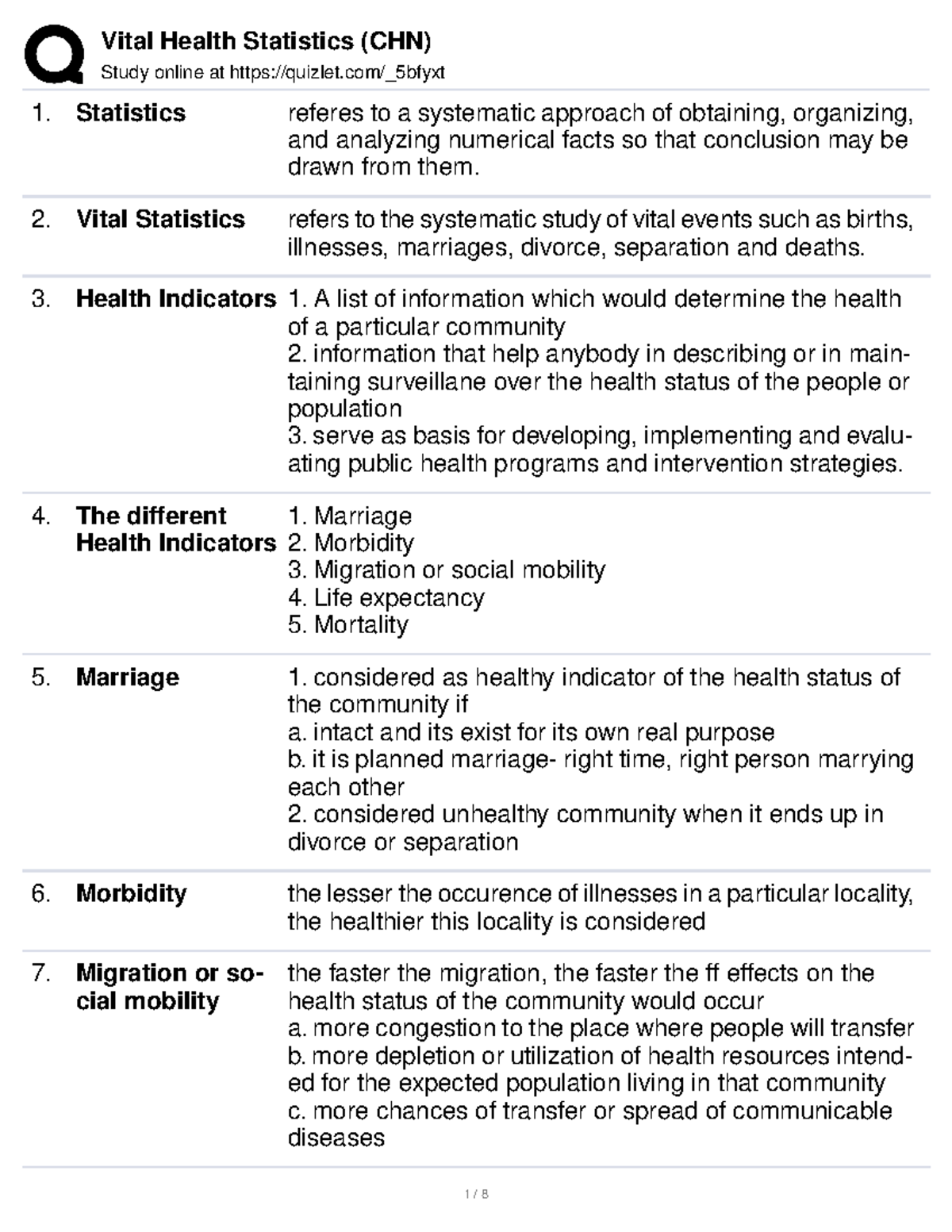 Health Indicators & Statistics: Overview and Vital Data (Course Code ...