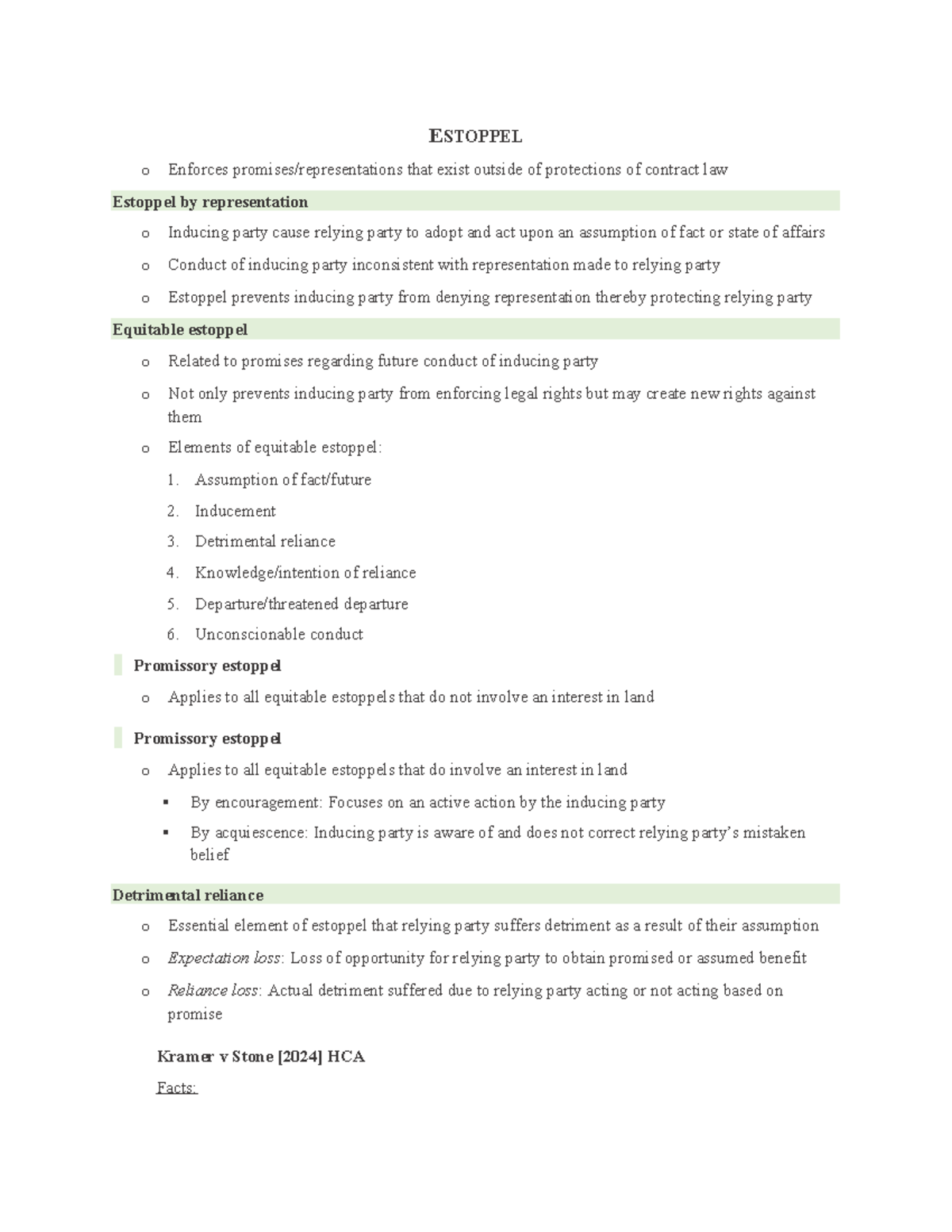Estoppel Concepts and Applications: Notes for Law Course (LAW 101 ...