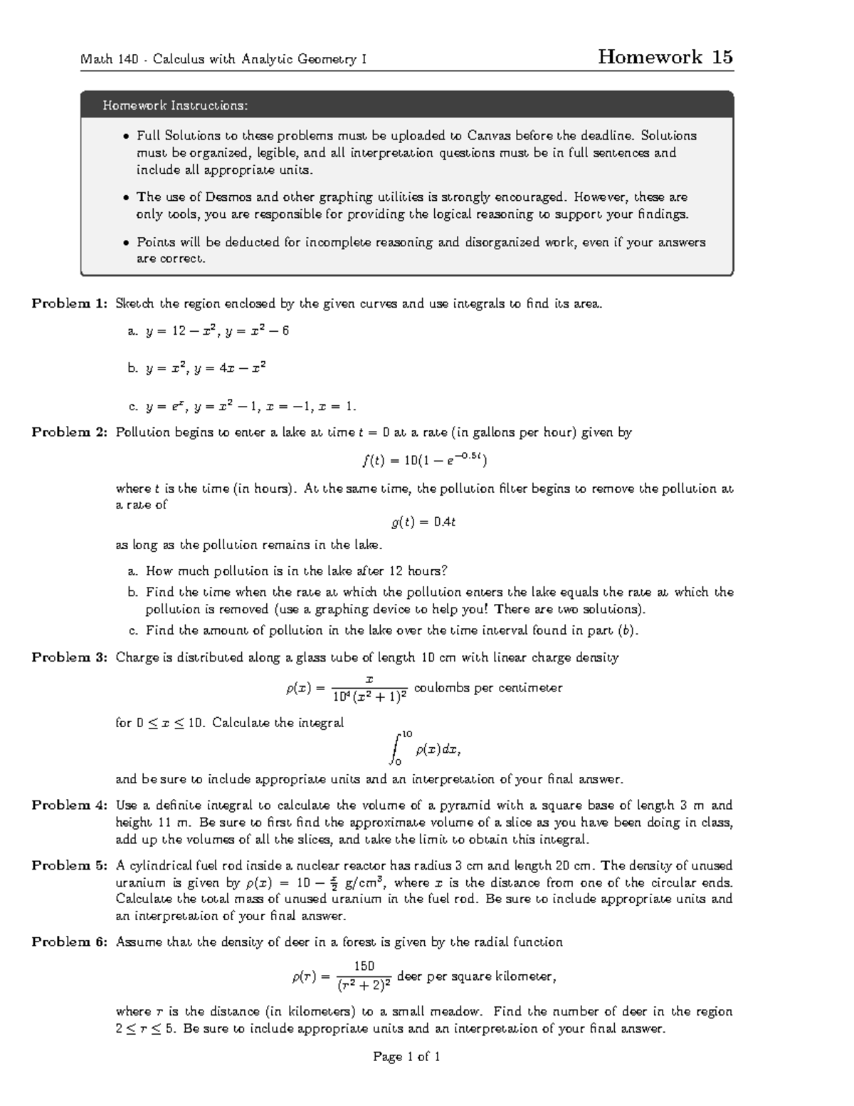 Homework 15 - exam 4 - Math 140 - Calculus with Analytic Geometry I ...