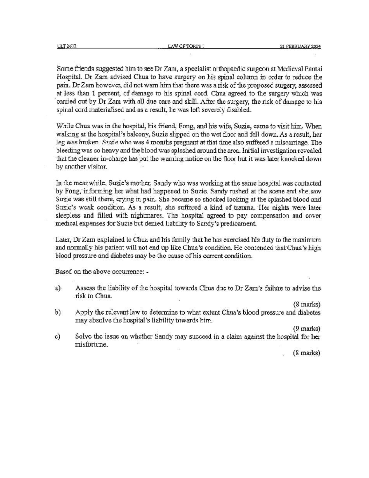 Tort PYQ - Hospital Liability & Duty of Care Analysis (2023) - Studocu