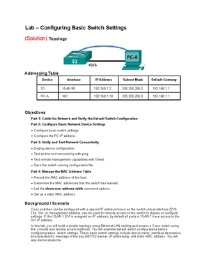 Lab – Configuring Basic Switch Settings Part 4 - Step 1: Display the ...