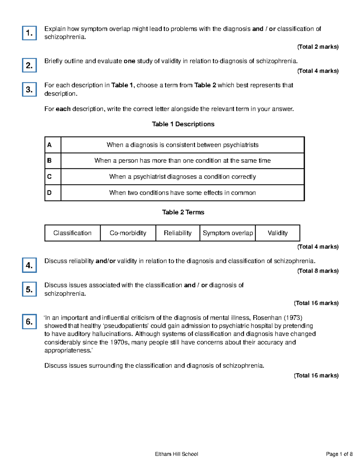 Reliability and Validity Exam Questions in Sz (Schizophrenia) - Studocu