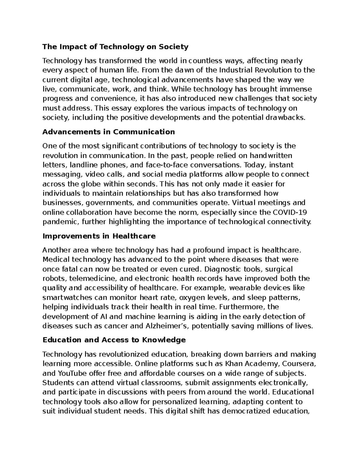 The Impact of Technology on Society - The Impact of Technology on ...