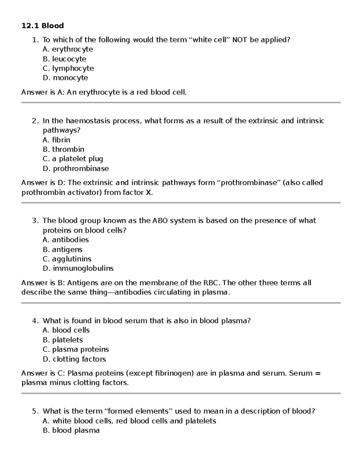 Blood QS - Questions for Course Code 12.1 - Studocu