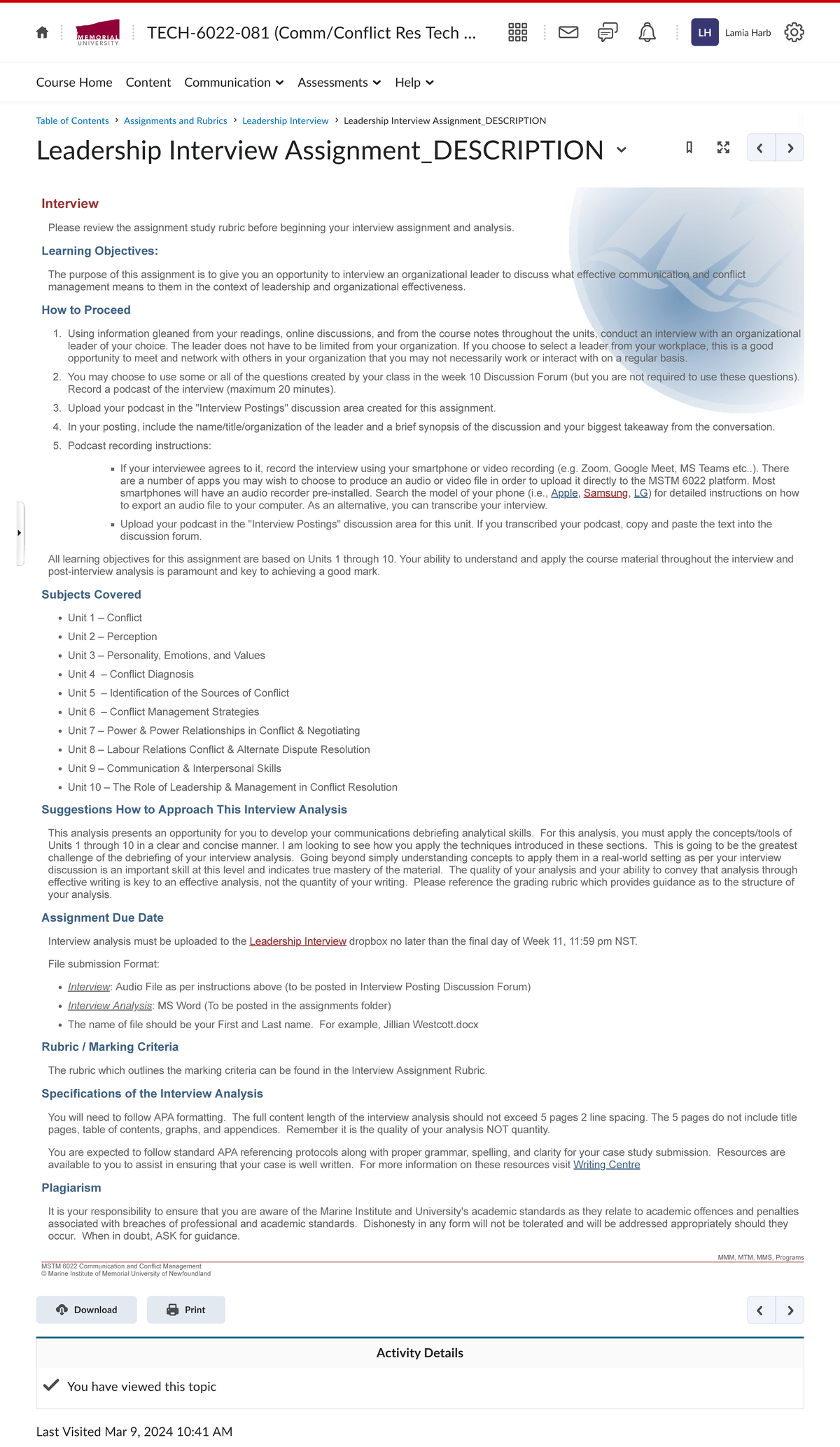 Leadership Interview Assignment Guidelines - TECH-6022-081 (Comm ...