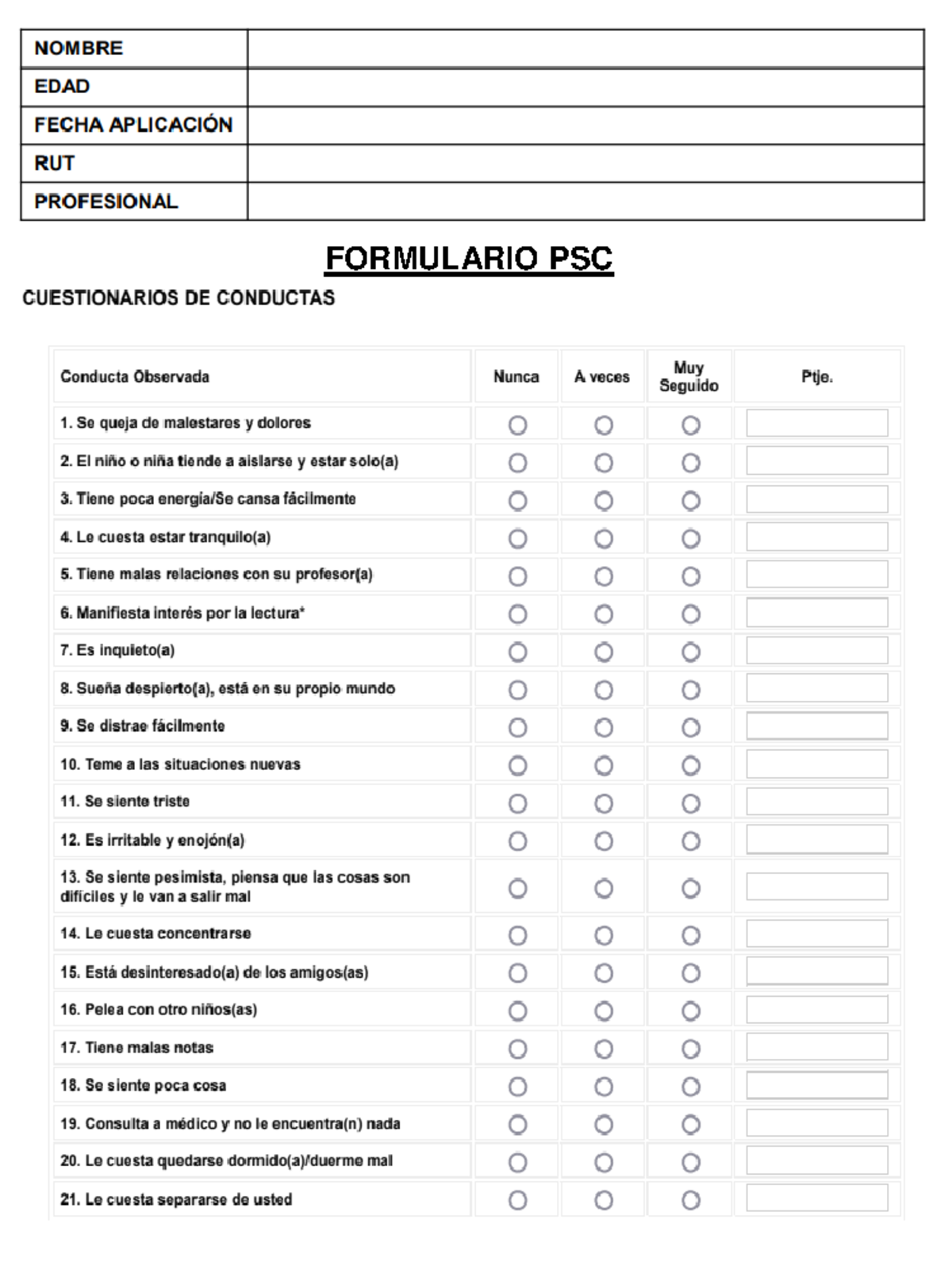 Formulario PSC - Cuestionario de Conducta para Padres (35 ítems) - Studocu