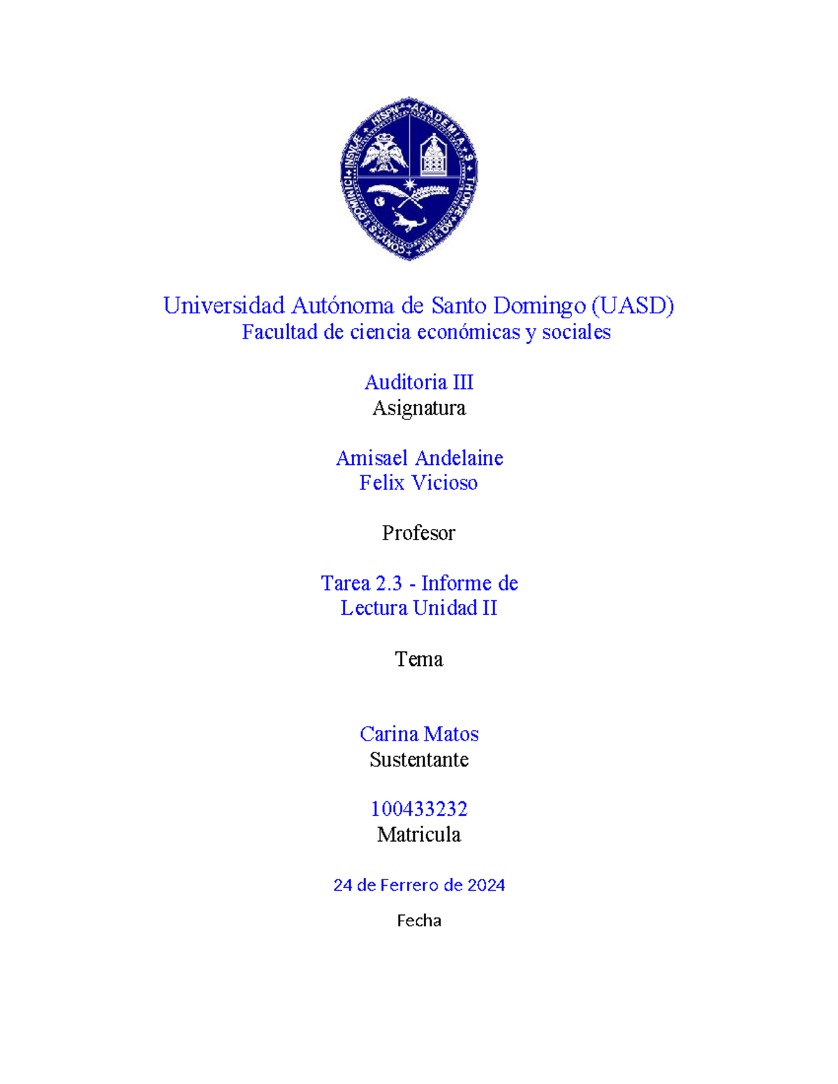 Informe de Lectura Unidad II - COSO y Control Interno (Auditoria III ...