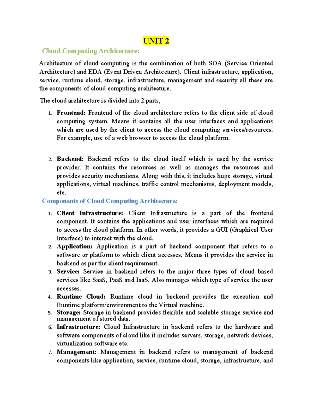 C.C. Unit 2 - Notes on Cloud Computing Architecture and Components ...